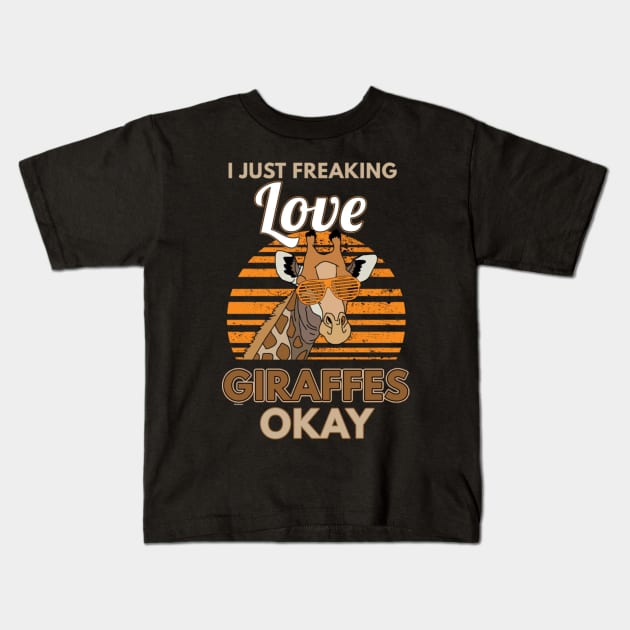 I Love Giraffes Okay Animal Lovers Cute Giraffe Wildlife Safari Kids T-Shirt by Yassmina